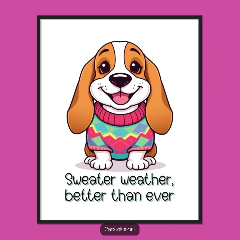 Funny Free Printable Wall Art: Cozy Sweater Basset Hound Downloadable Home Decor