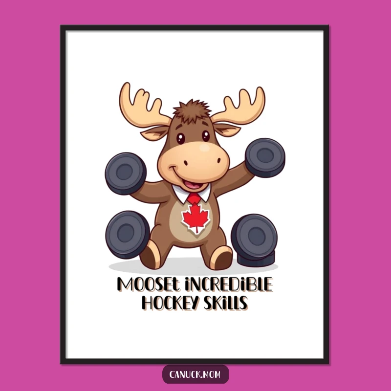 Funny Free Printable Wall Art: Moose Juggling Hockey Pucks, Canadian Charm