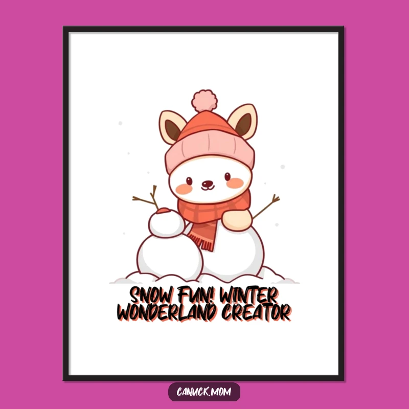 Funny Free Printable Wall Art: Snowman Building Animal Winter Decor
