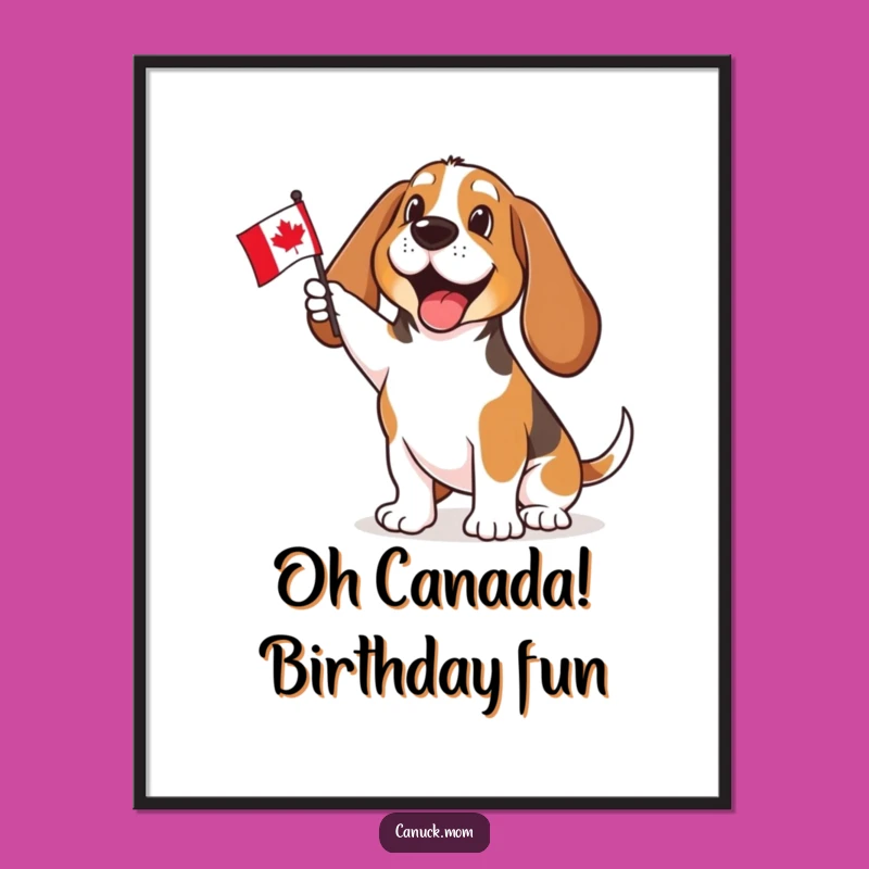 Funny Free Printable Wall Art: Waving Canadian Basset Hound, Quirky Dog Decor Downloadable Art
