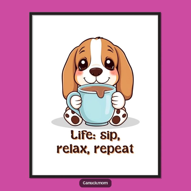 Free Printable Basset Hound Wall Art: Cozy Hot Chocolate Mug Downloadable Decor