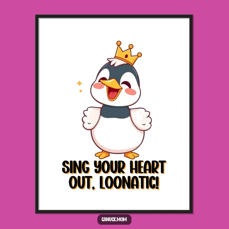 Funny Free Printable Wall Art: Delighted Loon Crowned Singing - Quirky Downloadable Decor