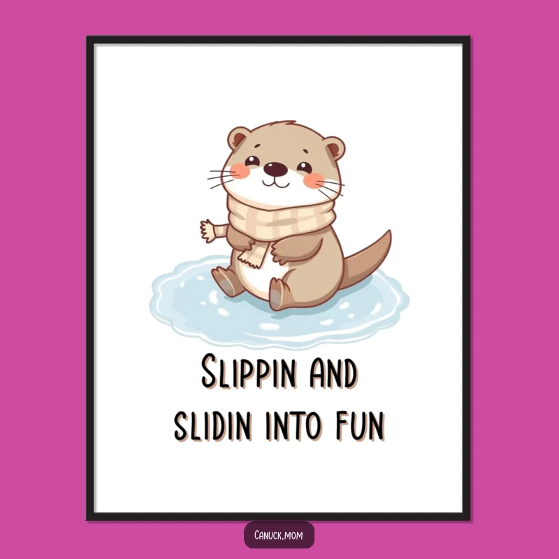 Free Printable Wall Art: Otter Sliding, Winter Fun Download