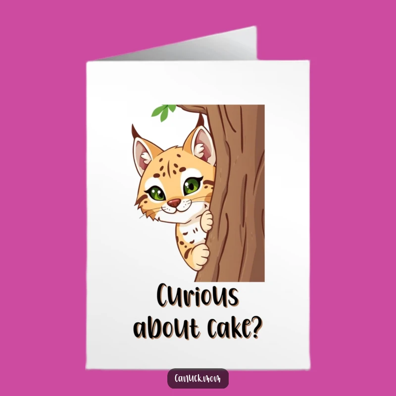 Free Printable Birthday Card: Curious Lynx Peeking - Funny Downloadable Gift