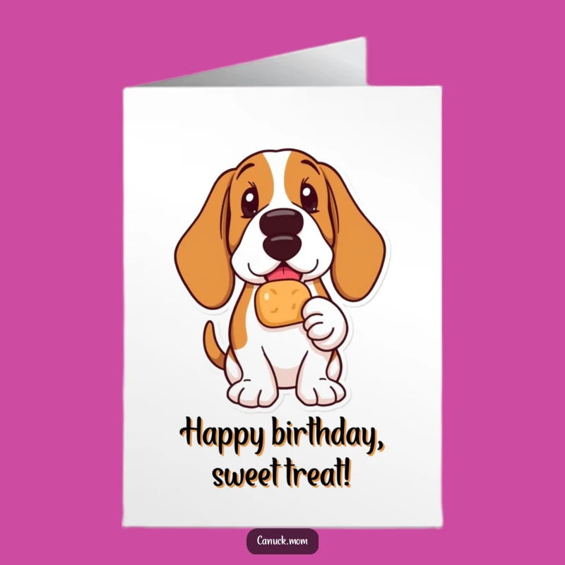 Free Printable Birthday Card: Delighted Basset Hound Timbit - Funny Downloadable Gift