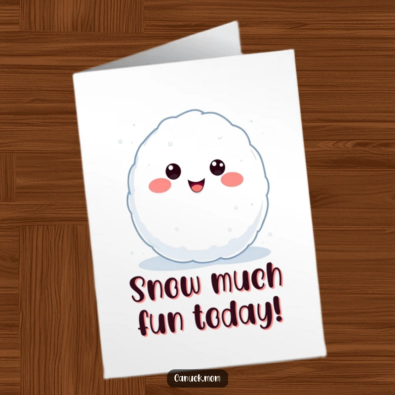 Funny Free Printable Birthday Card: Cute Kawaii snowball character with arms back, mid-throw, with confetti flying.