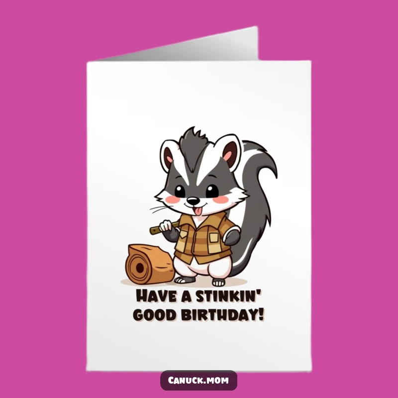 Free Printable Birthday Card: Lumberjack Skunk Chopping Wood Funny Downloadable Gift