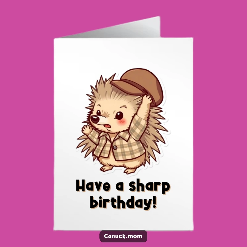 Free Printable Birthday Card: Plaid Porcupine Hat Throw Funny Downloadable Gift