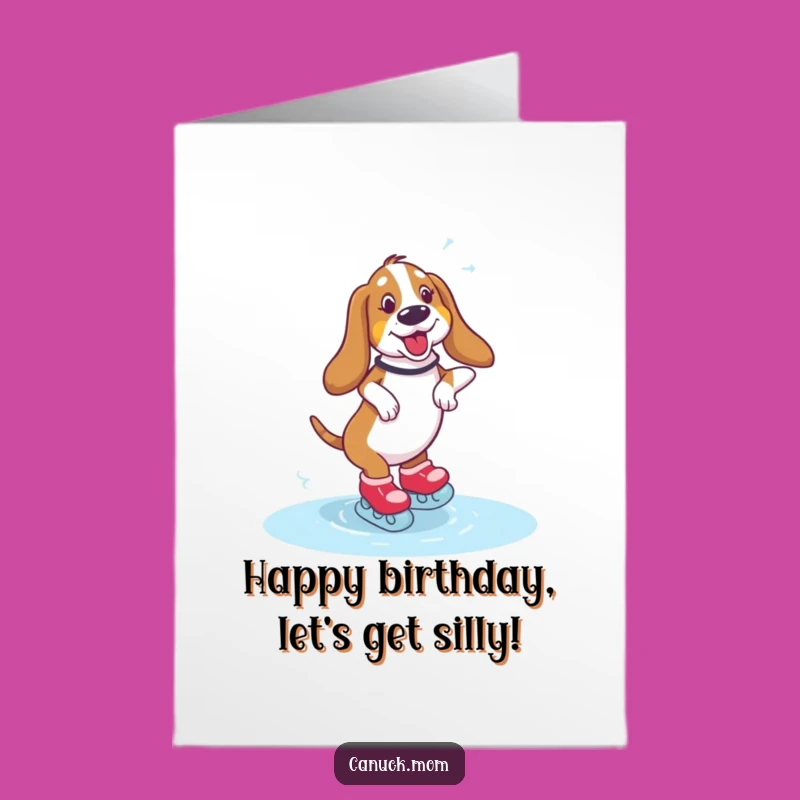 Free Printable Birthday Card: Skating Basset Hound Wobble Funny Downloadable Gift