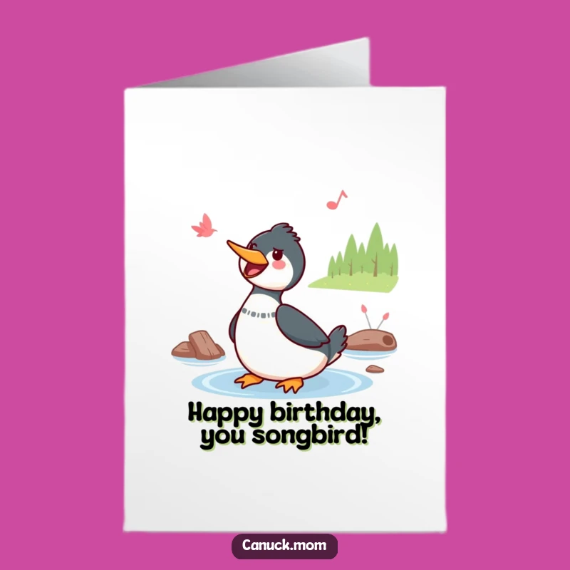 Free Printable Loon Birthday Card: Kawaii Singer's Lake Melody Downloadable