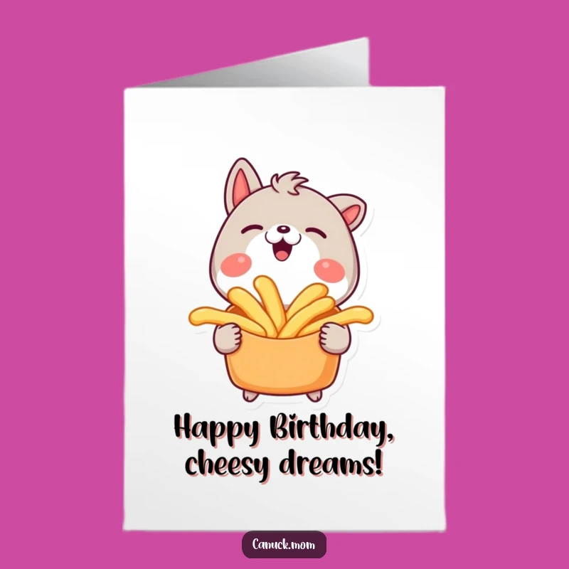 Free Printable Poutine Lover Birthday Card: Funny Animal Enjoying Delicacy!