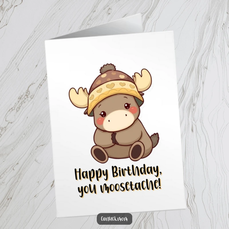 Funny Free Printable Birthday Card: An animal character in a toque hugging a moose, wishing a very happy birthday.