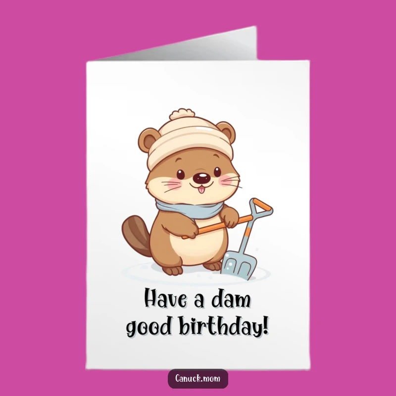 Free Printable Beaver Birthday Card: Kawaii Snow Shoveling Birthday Downloadable!