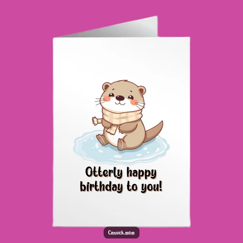Free Printable Birthday Card: Happy Otter on Ice, Sliding into Fun Wishes