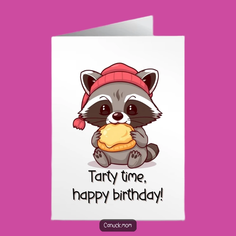 Free Printable Birthday Card: Raccoon Beanie Butter Tart Funny Downloadable Gift