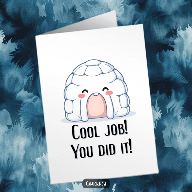 Funny Free Printable Congratulations Card: A friendly igloo character with a wide, inviting smile, celebrating happy moments.
