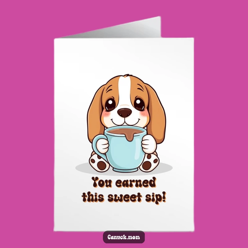 Free Printable Basset Hound Congrats Card: Cozy Hot Chocolate Mug Gift