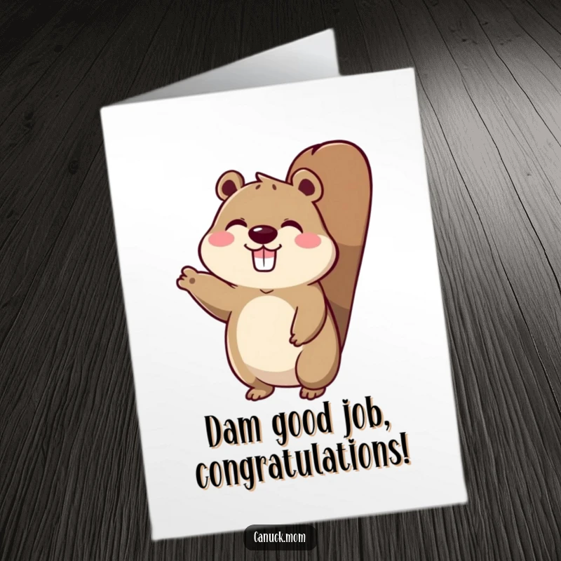 Free Printable Congratulations Card: An excited animal character with a beaver tail enthusiastically waving to celebrate your achievement.