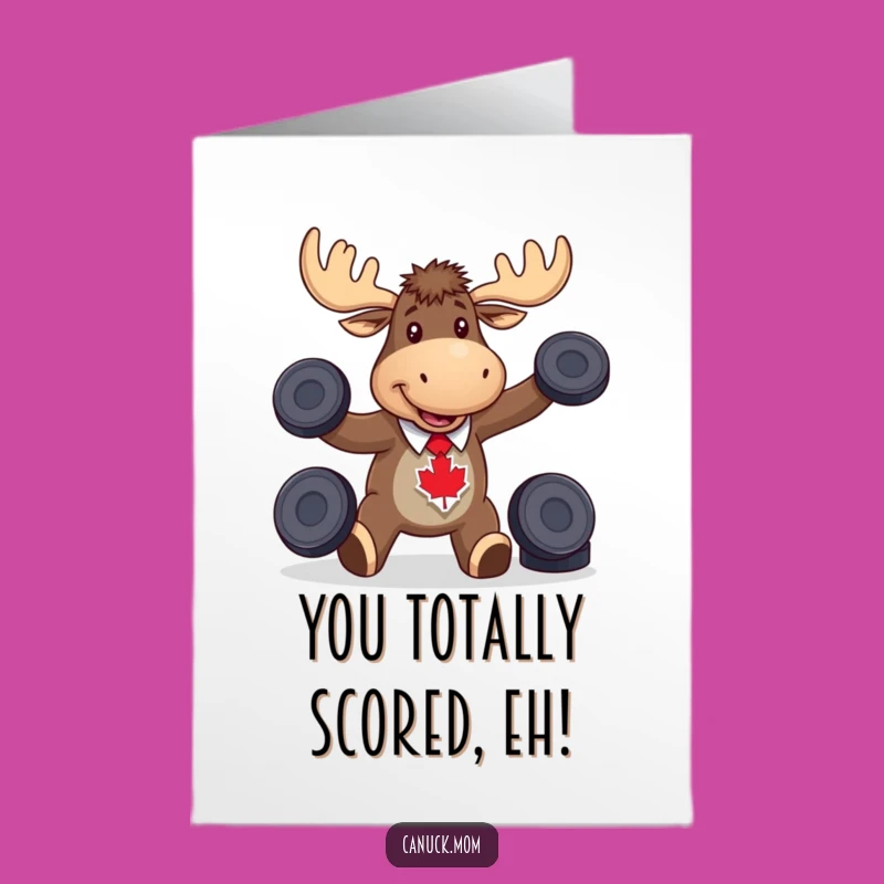 Free Printable Congrats Card: Humorous Moose Juggling Pucks, Championship Spirit