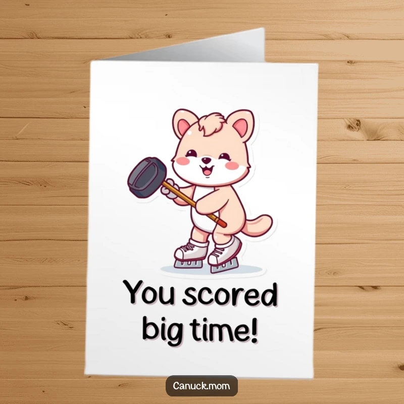 Funny Free Printable Congratulations Card: Animal skates with puck and stick, embodying joyful celebration and successful achievement.