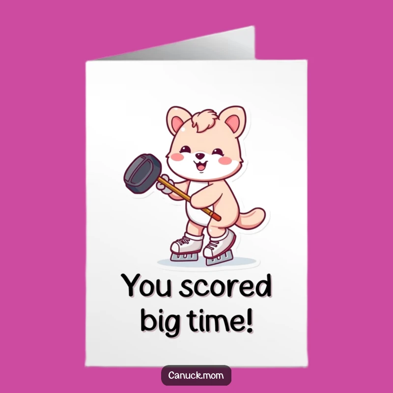 Free Printable Congratulations Card: Skating Animal Puck Victory