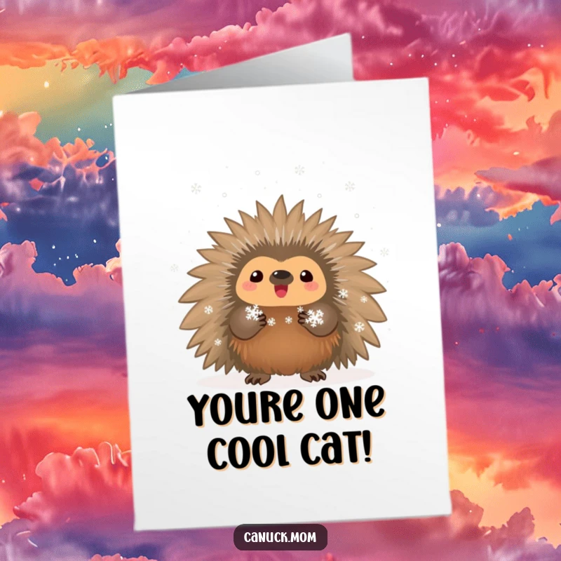 Funny Free Printable Porcupine Congratulations Card: A proud porcupine proudly shows off a flurry of tiny snowflakes.