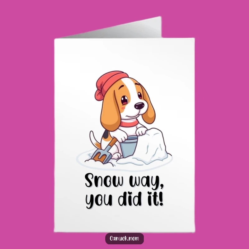 Free Printable Congrats Card: Snow Fort Basset Hound Funny Downloadable Winter Celebration