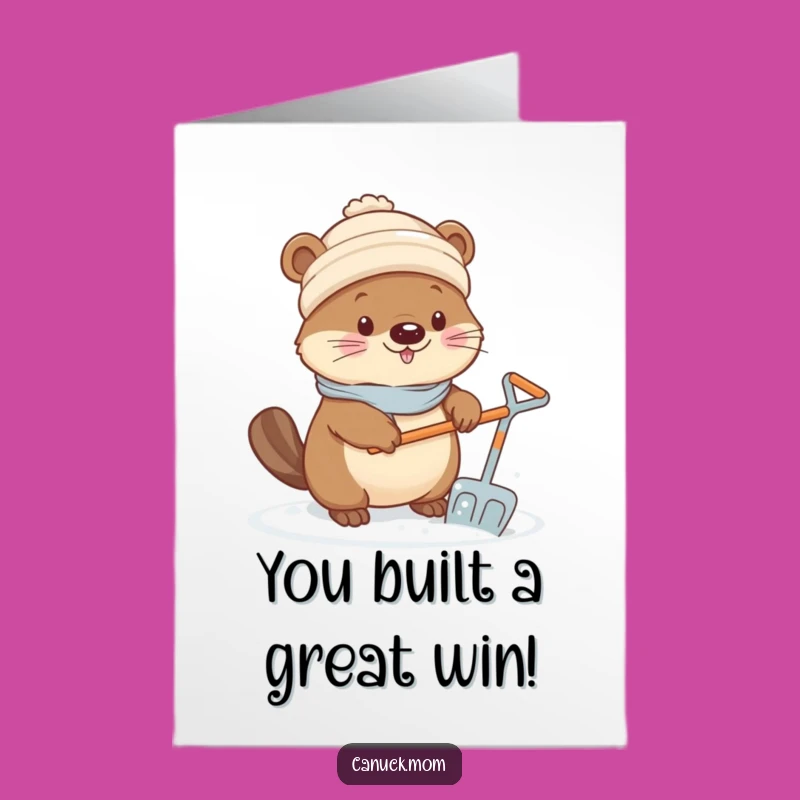 Free Printable Beaver Congrats Card: Kawaii Snow Shoveling Congratulations Downloadable!