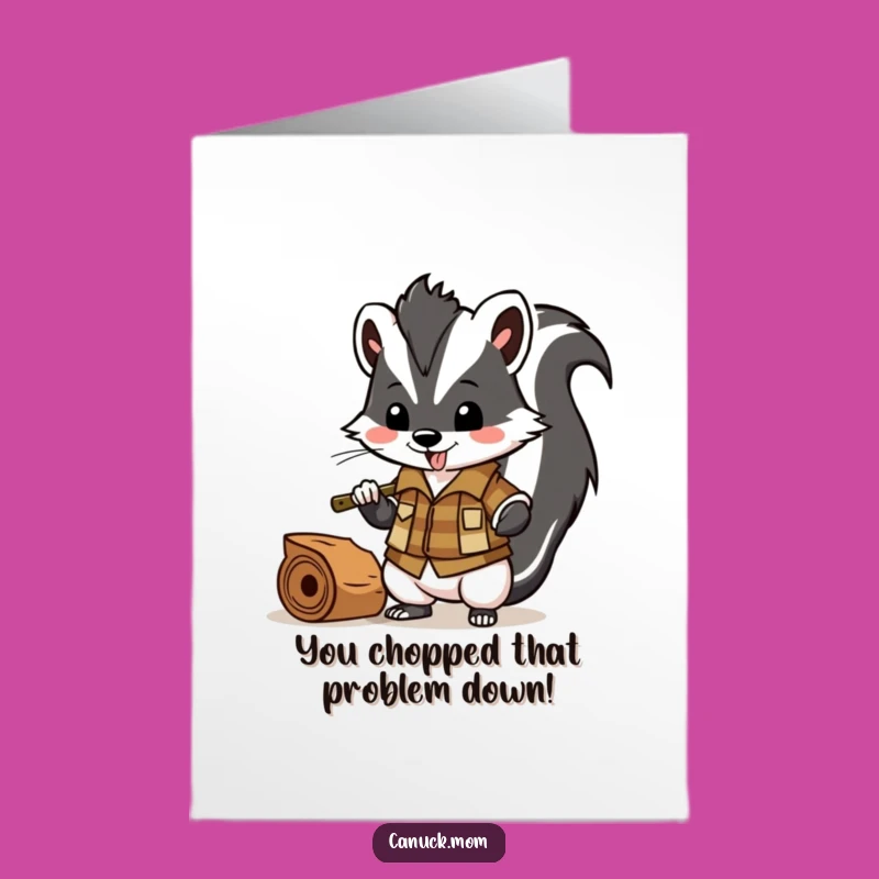 Free Printable Congrats Card: Lumberjack Skunk Wood Chopping Downloadable Gift