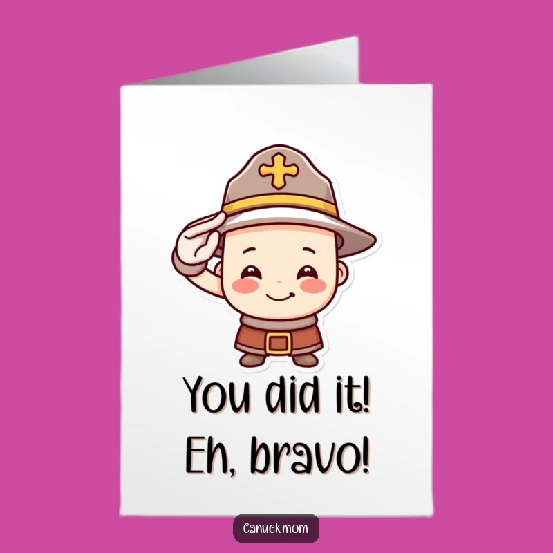 Free Printable Congrats Card: Bold Mountie Hat Salutes Victory, Humorous Downloadable Gift!