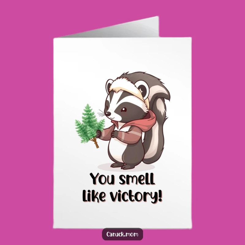 Free Printable Congrats Card: Skunk with Pine Trees, Downloadable Unique Funny Gift
