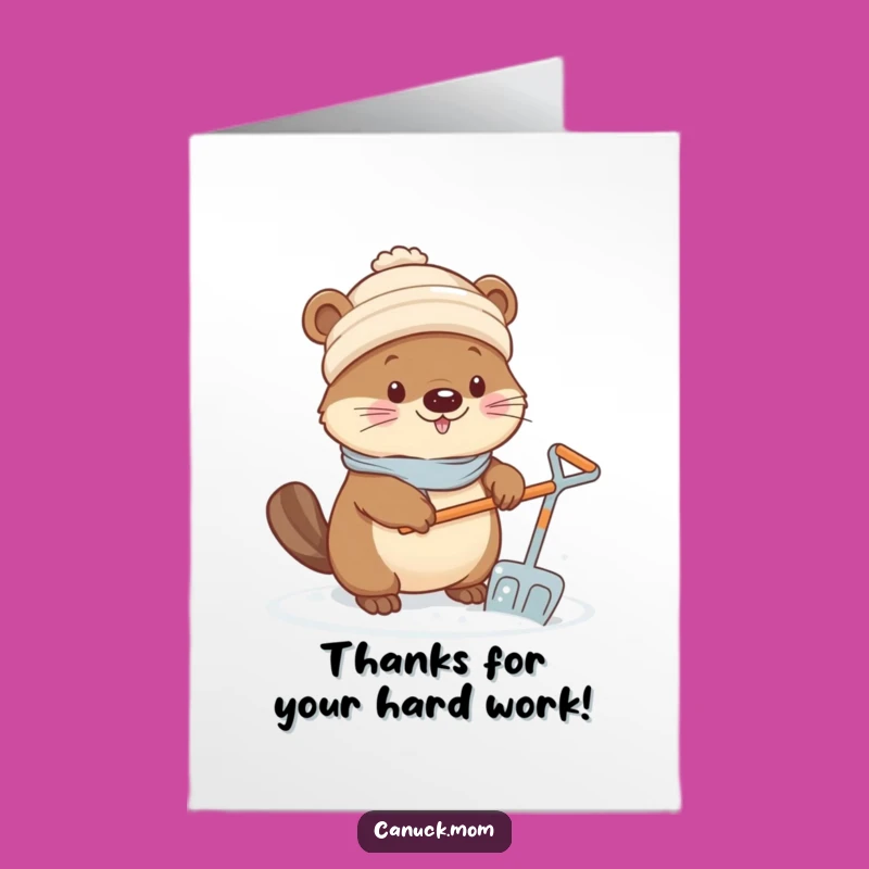 Free Printable Beaver Thank You Card: Kawaii Snow Shoveling Gratitude Downloadable!