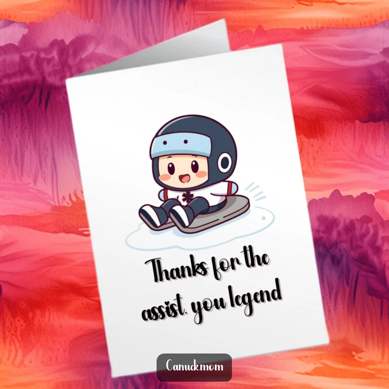 Free Printable Thank You Card with a puck character doing a funny slide, perfect for expressing gratitude in a playful way.