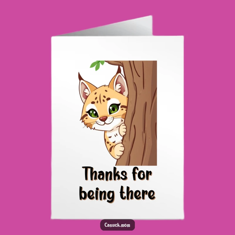 Free Printable Thank You Card: Curious Lynx Peeking - Funny Downloadable Gift
