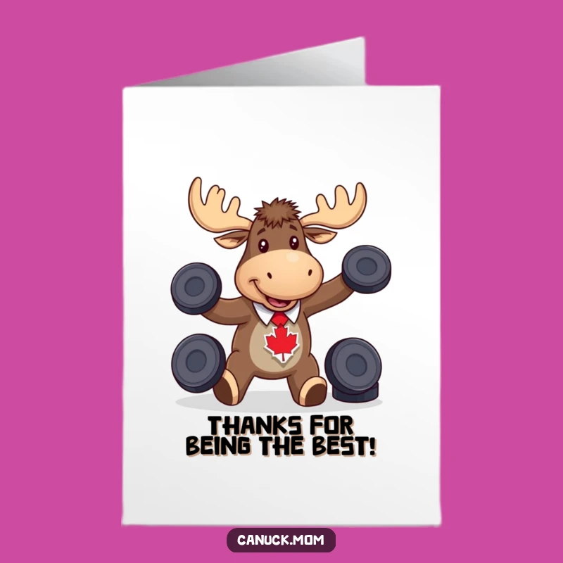 Free Printable Thank You Card: Funny Moose Juggling Pucks, Grateful Cheers