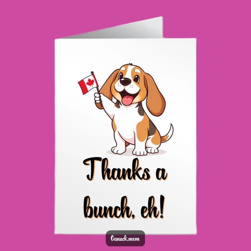 Free Printable Thank You Card: Grateful Basset Hound Waving Canadian Flag, Downloadable Appreciation