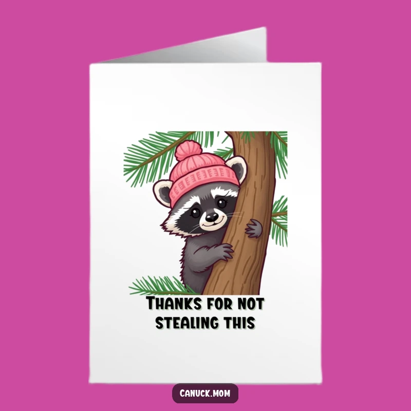 Free Printable Thank You Card: Sweet Racoon in Hat, Grateful Peek Download