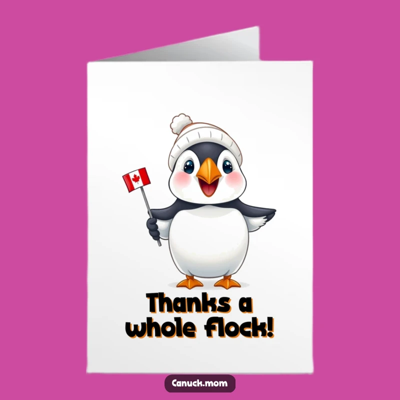 Free Printable Thank You Card: Cute Puffin with Toque, Expressing Thanks Nationally