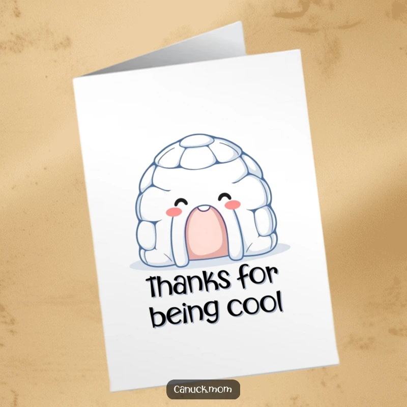 Funny Free Printable Thank You Card: A smiling igloo with a friendly face, offering thanks with cozy charm.