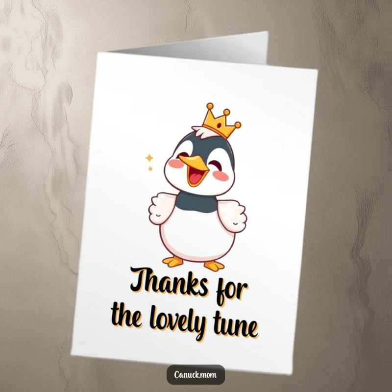 Funny Free Printable Thank You Card: A loon sporting a crown happily sings its thanks to you.