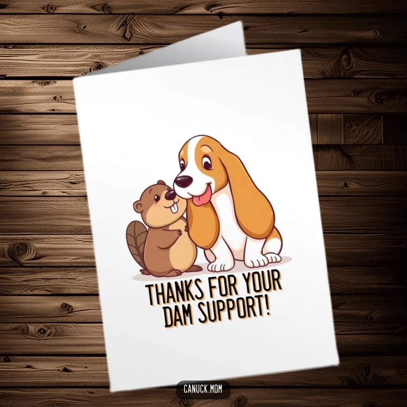 Funny Free Printable Thank You Card: Basset Hound and beaver share a secretive, playful glance.