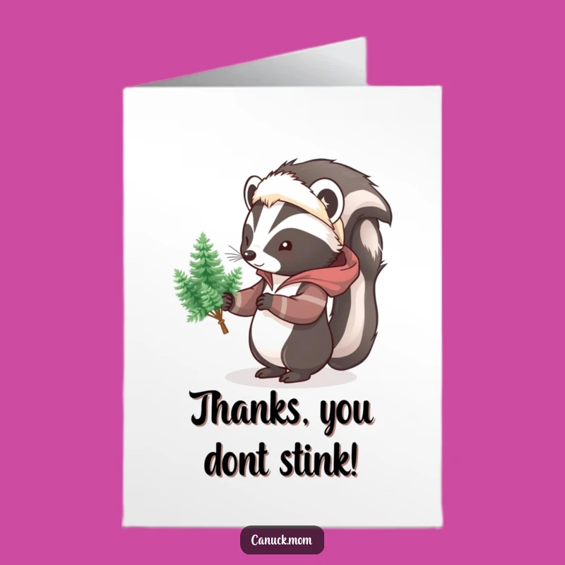 Free Printable Thank You Card: Skunk with Pine Trees, Downloadable Quirky Funny Gift