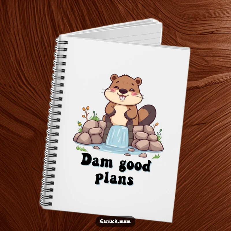 Funny Beaver Notebook, cheerfully building a wonky dam, perfect for jotting down humorous plans and ideas.