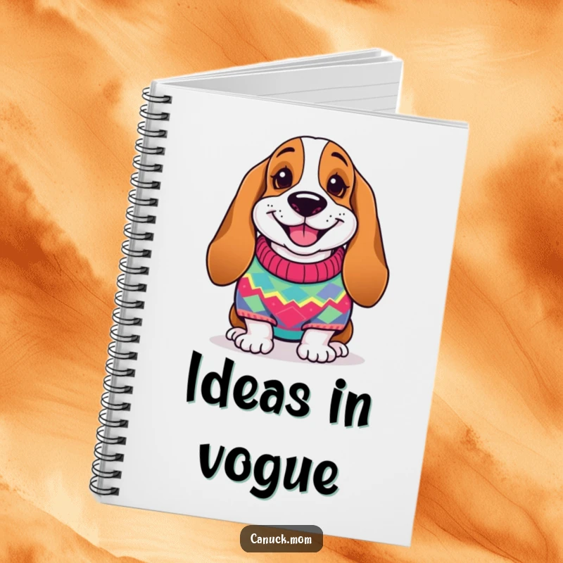 Funny Basset Hound Notebook: A happy dog wearing a knitted sweater, perfect for notes and inspiration.