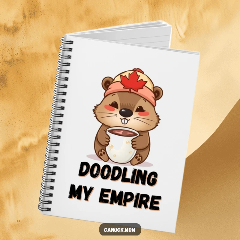 Funny Beaver Notebook: A beaver wearing a maple leaf toque is shown sipping hot chocolate.