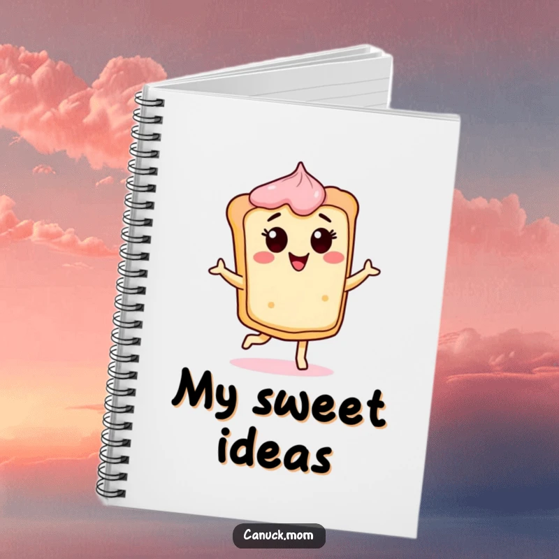 Funny Butter Tart Notebook with a cheerful, dancing tart character, ideal for writing and a funny gift.