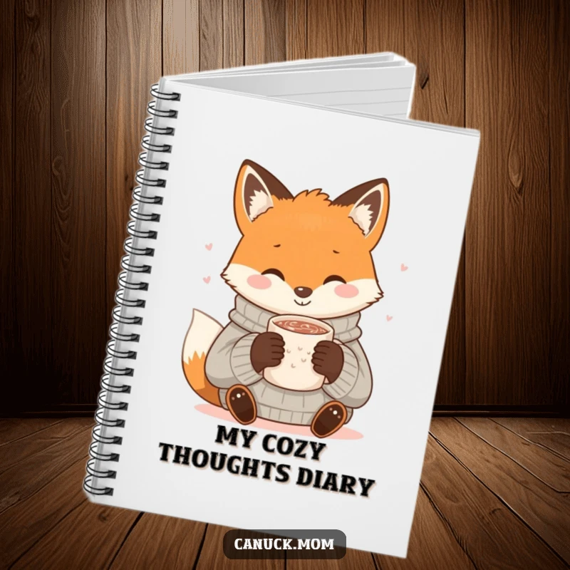 Funny Fox Cocoa Notebook: A smiling fox in a cozy sweater sipping hot cocoa is perfect for jotting down warm thoughts.