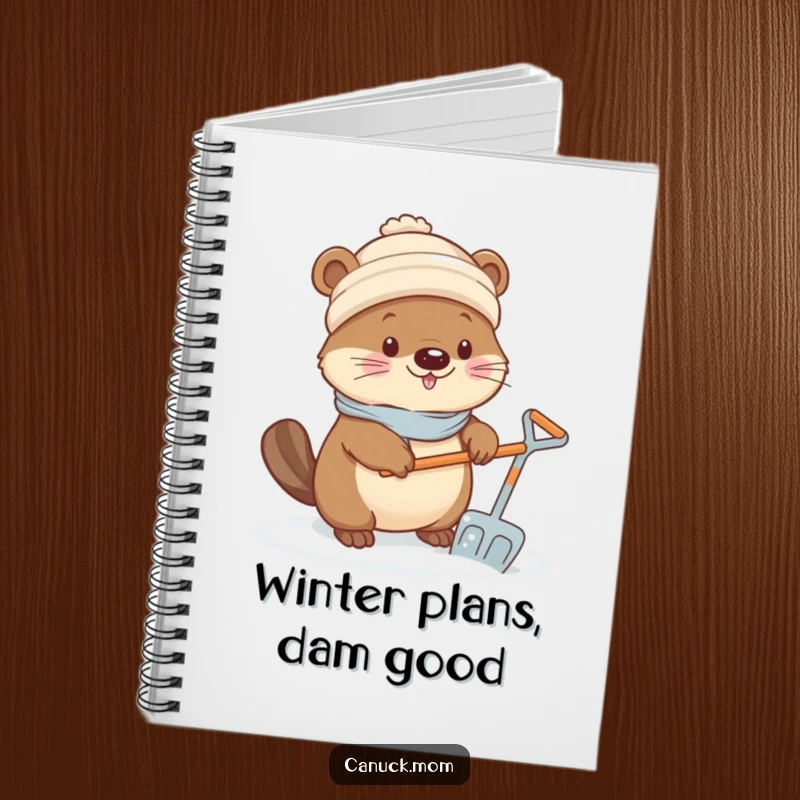 Funny Kawaii Beaver Notebook: A cute beaver in a toque shoveling snow with a tiny shovel, perfect for notes.