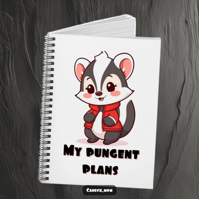 Funny Skunk Notebook with a small red jacket, looking friendly and ready for notes, perfect for humorous organization.