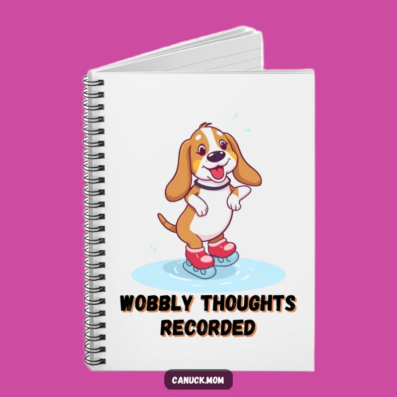Funny Basset Hound Skating Notebook - Wobbling Ice Paw-ty Journal Gift